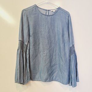 Beachlunchlounge Blue Flare Sleeve Top Long Sleeve Blouse Womens Small